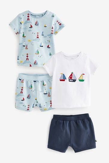 Blue Boat 4 Piece Baby T-Shirts And Shorts Set