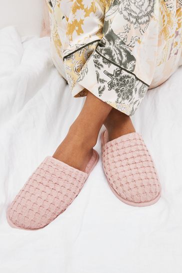 Pink Waffle Mule Slippers