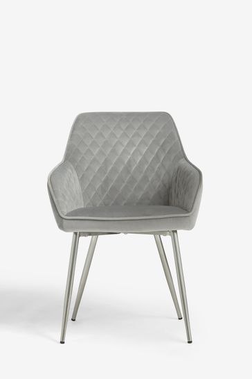 Grey fabric and on sale chrome dining chairs