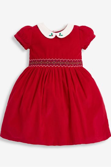 JoJo Maman Bébé Red Smocked Cord Party Dress