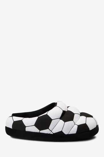 Black/White Football Quilted Mule Slippers