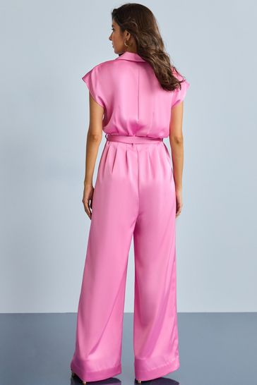 Buy Bright Pink Satin Belted Wide Leg Jumpsuit from Next Netherlands