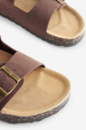 Brown Leather Double Strap Sandals