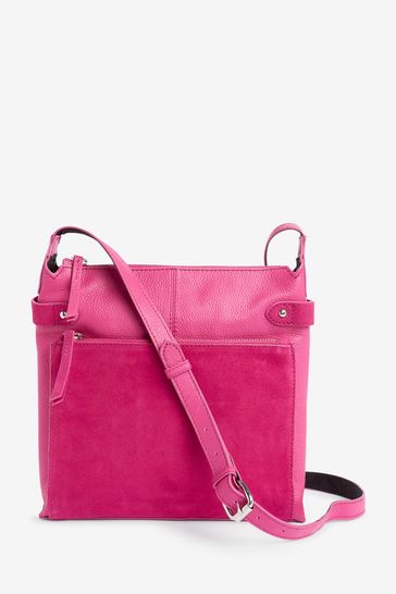 Pink Leather Pocket Messenger Bag
