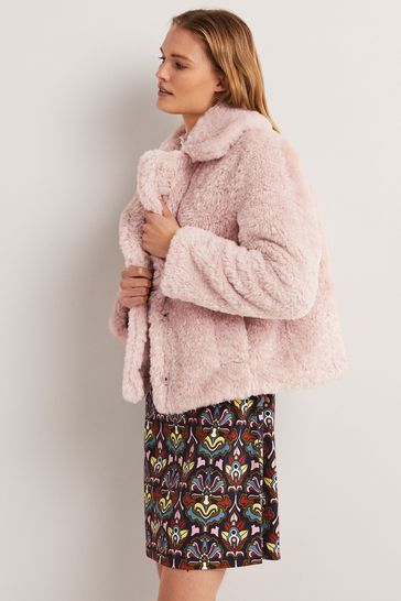 Boden Pink Faux Fur Jacket