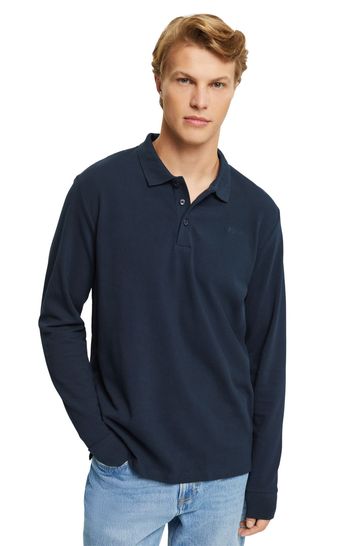 Esprit Navy Blue Long Sleeve Piqué Polo Shirt