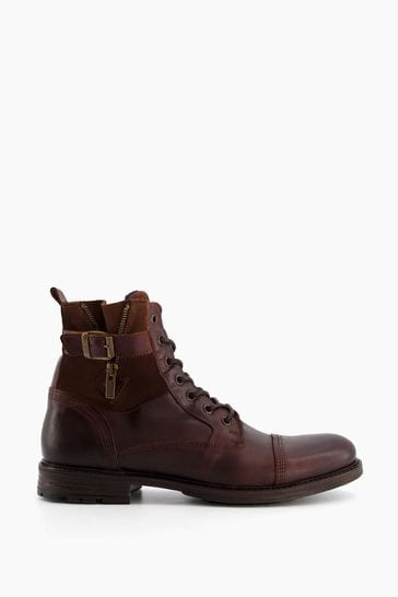 Dune London Brown Call Casual Buckle Detail Ankle Boots