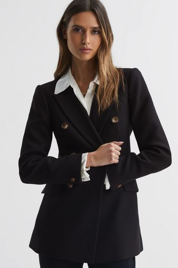 Buy Reiss Black Laura Double Breasted Twill Blazer from Next