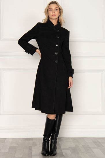 jolie moi asymmetric flare coat black