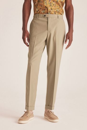 Stone Natural Wide Leg Plain Front Formal Trousers