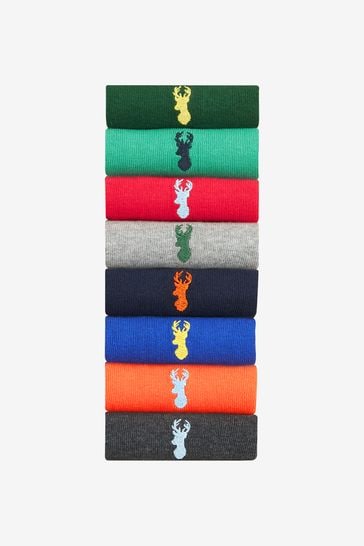 Bright 8 Pack Embroidered Stag Socks