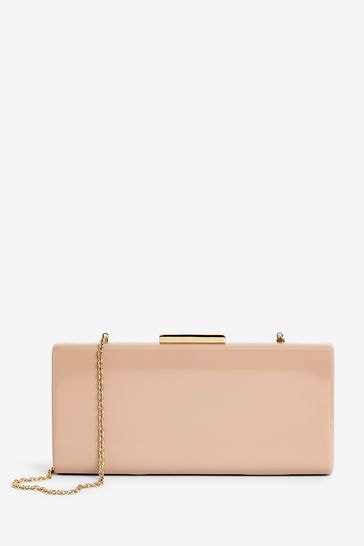 Nude patent shop clutch bag