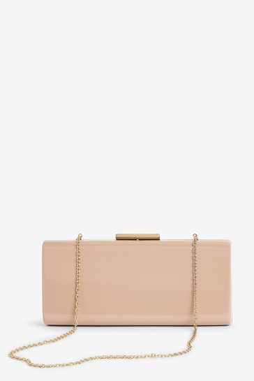Cream patent clutch bag top