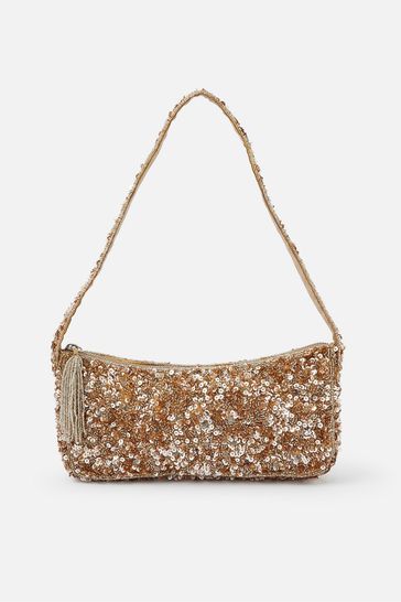 Accessorize Gold Tone Embellished Baguette Bag