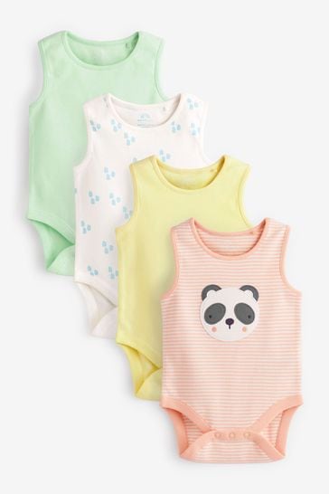 Multi Baby 4 Pack Panda Character Vest Bodysuits