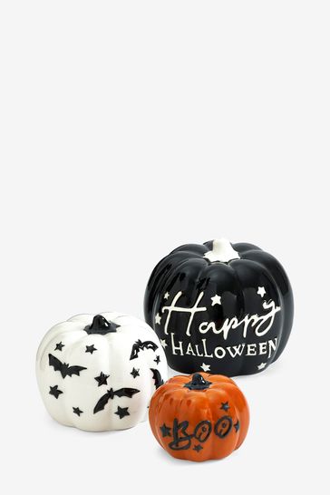 Set of 3 White Halloween Pumpkin Ornaments