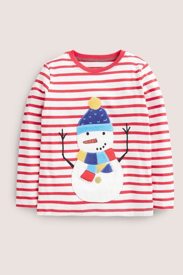 Boden Red Textured Snowman T-Shirt
