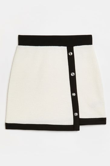 River Island Cream Boucle Button Skirt
