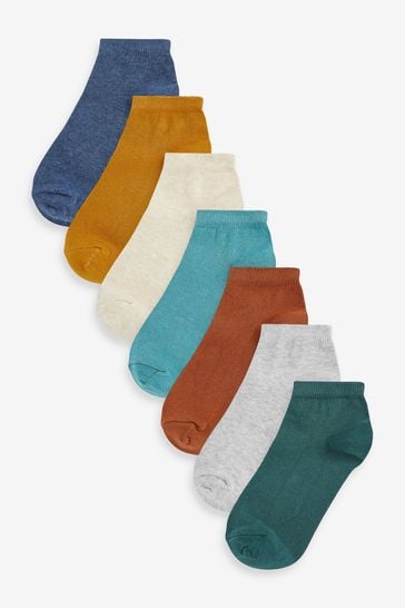 Blue/Green/Rust Orange 7 Pack Cotton Rich Trainer Socks