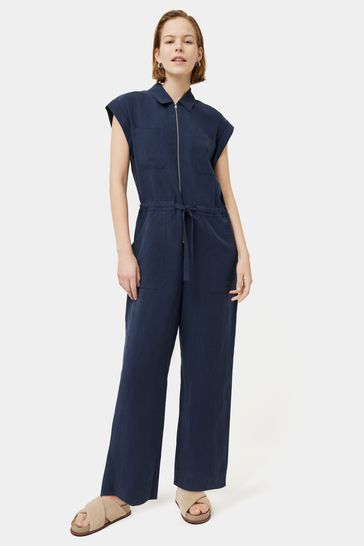 Jigsaw Blue Lyocell Linen Utility Jumpsuit