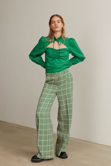 Sofie Schnoor Green Checked Wide Leg Trousers