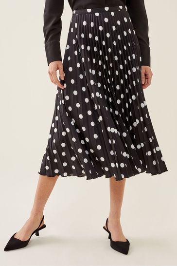 Finery Lottie Spot Black Crepe Skirt