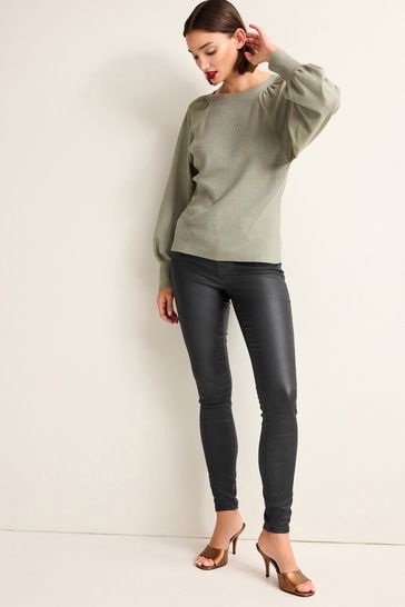 Green puff sleeve sweater outlet