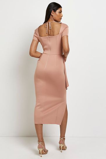 River Island Brown Square Neck Peplum Dress