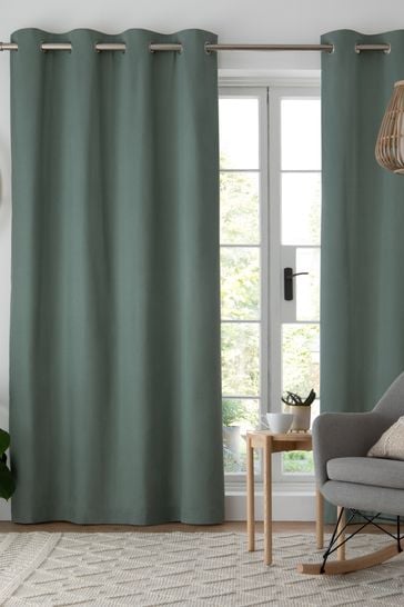 Sage Green Cotton Lined Eyelet Curtains