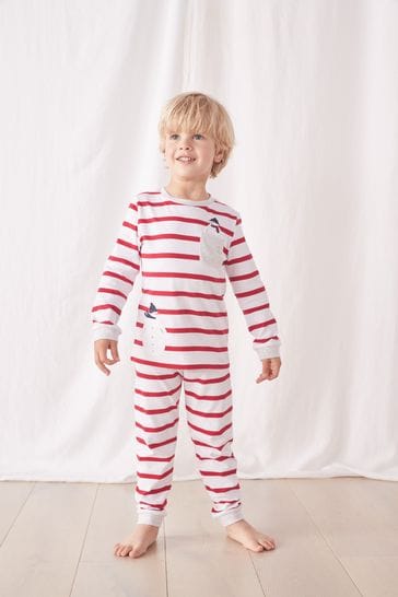 The White Company Snowman Motif Stripe Christmas Pyjamas Set
