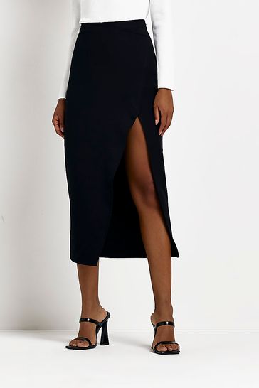 River Island Black High Slit Pencil Skirt