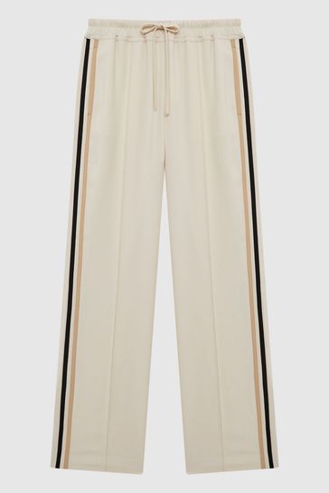 Reiss Cream Odell Wide Leg Pull On Trousers