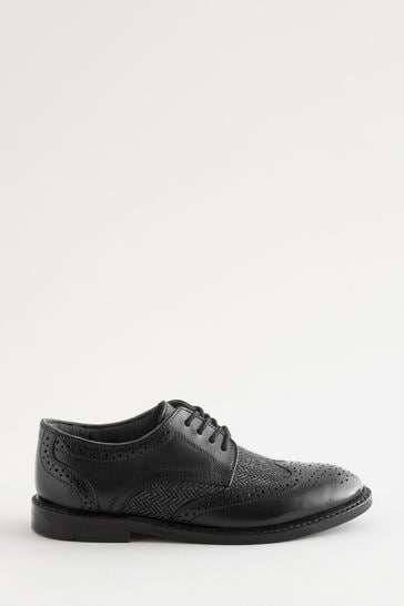 Black/Grey Standard Fit (F) Leather Brogues
