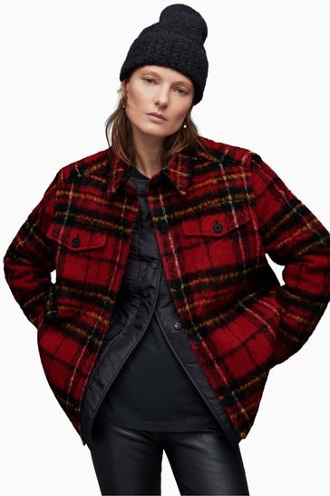 AllSaints Red Rosey Check Jacket