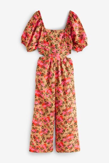 Buy Pink Floral Wide Leg Puff Sleeve Jumpsuit from Next Austria