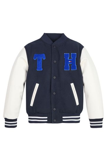 Blue and white bomber jacket outlet