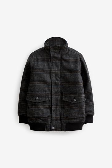Grey Check Bomber Jacket With Wool Mix (3-16yrs)