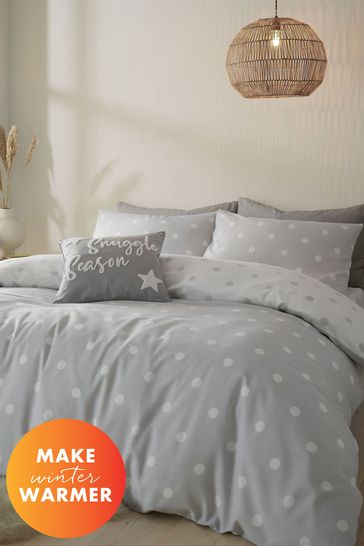Catherine Lansfield Grey Brushed Spot Reversible Duvet Cover And Pillowcase Set