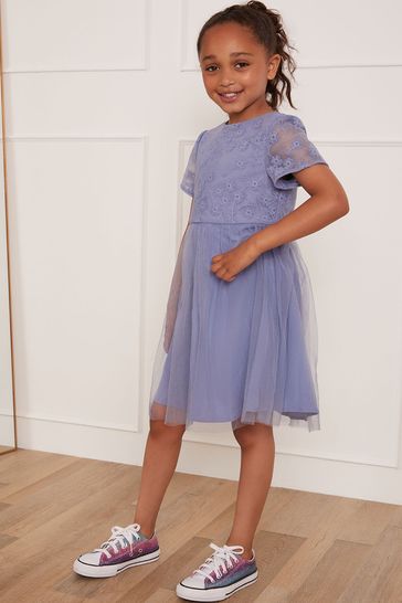 Chi Chi London Purple Girls Pleated Bell Sleeve Printed Midi Dress