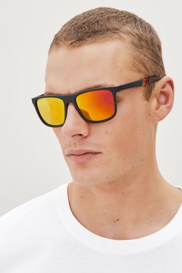 Black/Red Square Polarised Sunglasses