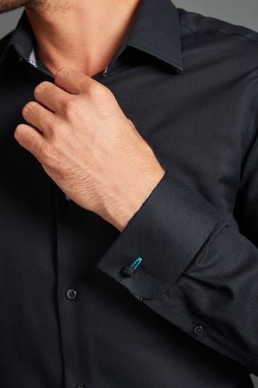 Black double cuff shop shirt slim fit