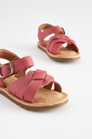 Buy Pink Wide Fit G Leather Woven Ankle Strap Sandals from Next