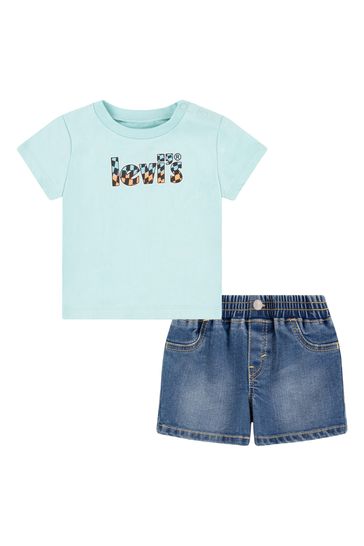 Levi's® Turquoise Blue Baby Logo T-Shirt And Shorts 2 Piece Set