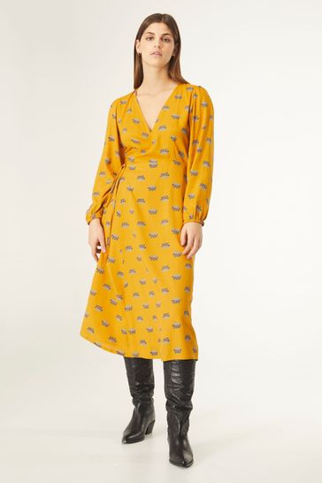 Compania Fantastica Yellow Floral Print V-Neck Wrap Dress