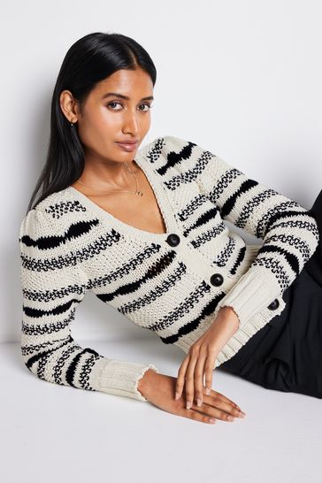Black White Stitchy Stripe Cardigan