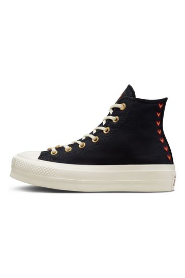 Converse chuck taylor lift platform heart black sneakers top