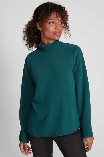 M&Co Green Long Sleeve High Neck Blouse