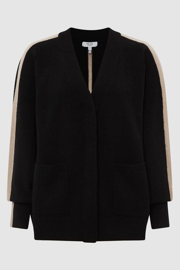 Buy Reiss Black Camel Amber Side Stripe Cashmere Cardigan from