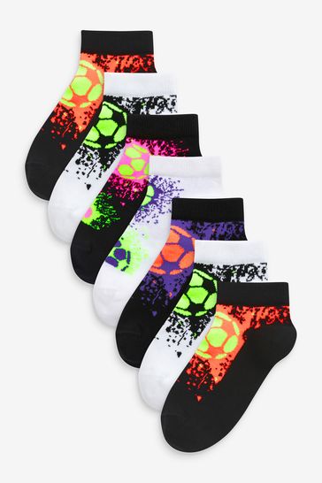 Black/White/Fluro Football Splats 7 Pack Cotton Rich Trainer Socks