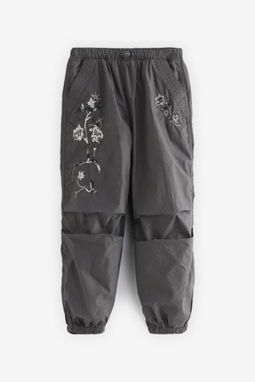 Charcoal Grey Embellished Parachute Cargo Cuffed Trousers (3-16yrs)